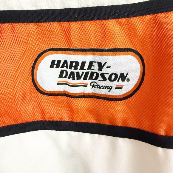 Harley-Davidson Racing Moto Motor Cycles Cream Nylon Bomber Biker Jacket L - Picture 3 of 11